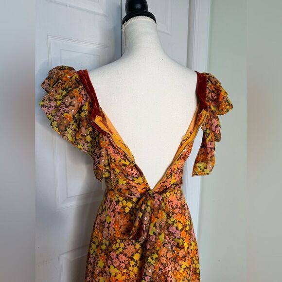 1970s Empire Waist Velvet and Floral Maxi Dress - Picture 8 of 10